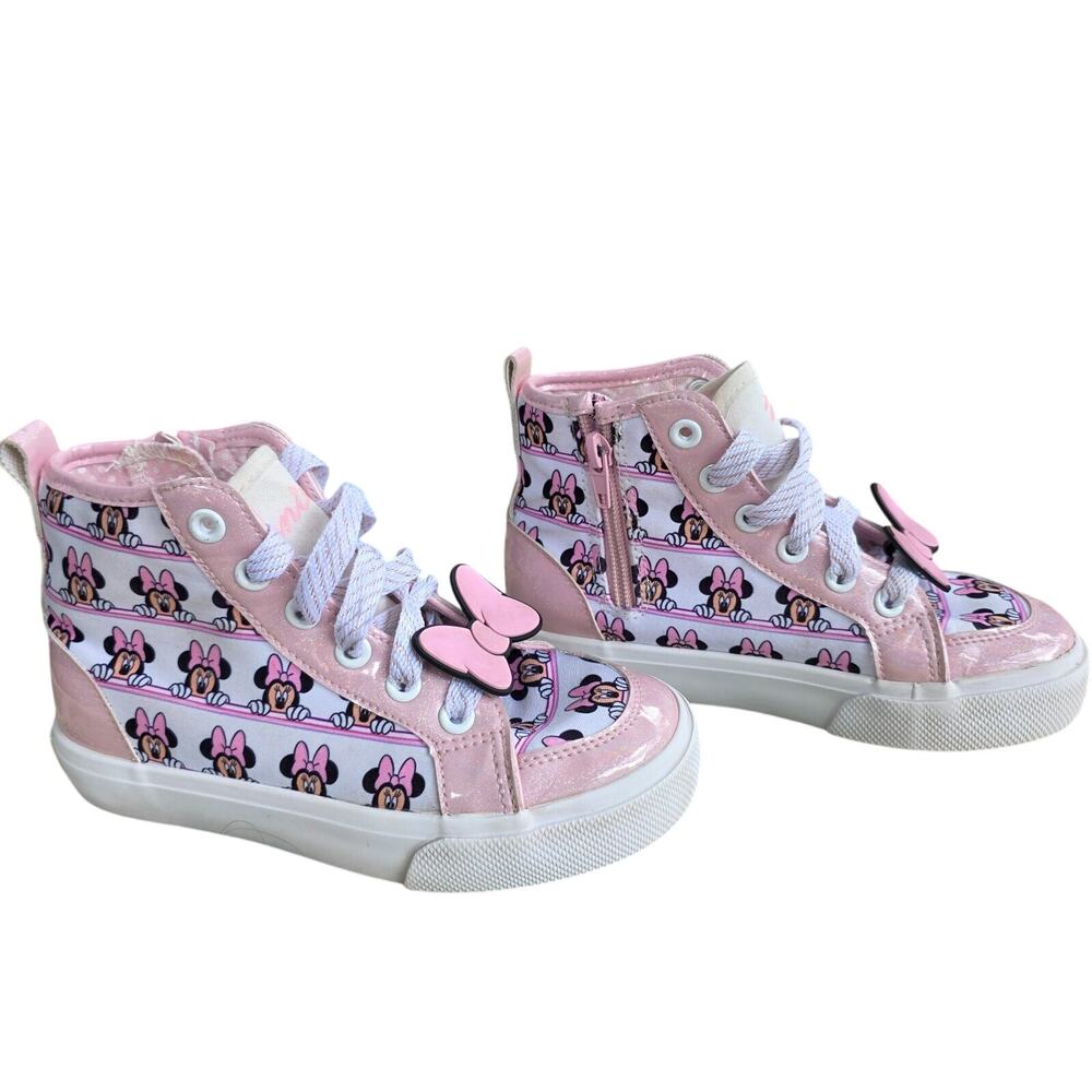 Disney Minnie Mouse Girl High Top Sneakers Shoes Pink Glitter Ground Up size 13